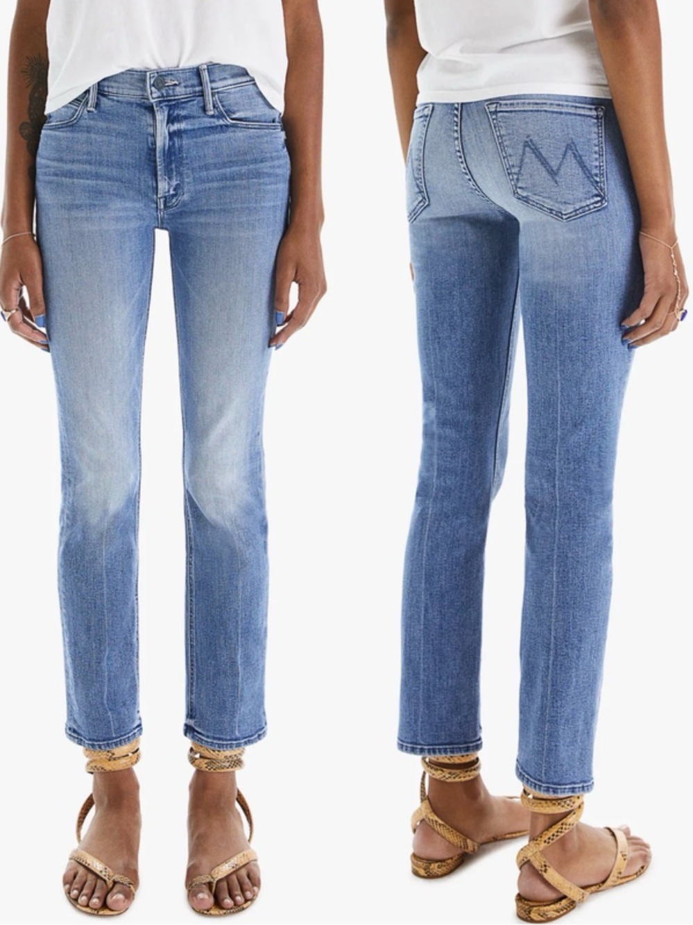 Mother Mid Rise Dazzler Ankle Blue Straight-Leg Jeans We the Animals